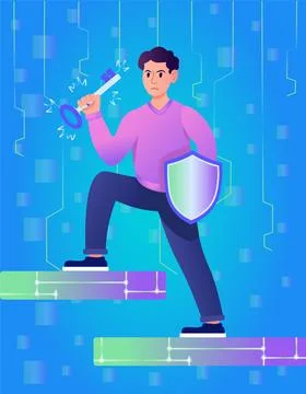 Man humanization vpn protecting digital data Stock Illustration