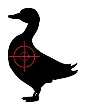 Man hunter with sight sniper rifle aims at duck vector silhouette Stock Illustration