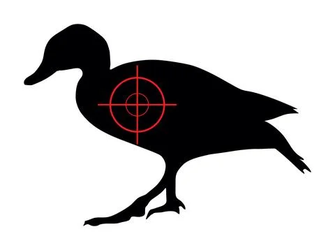 Man hunter with sight sniper rifle aims at duck vector silhouette Stock Illustration