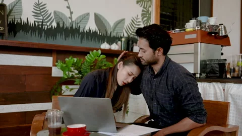 Man is husband is pulling beautiful girlfriend into hug comfort, Stock Footage 247043933