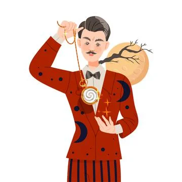 Man Hypnotist with Pendulum Practicing Hypnosis Focusing Attention Vector イラスト素材