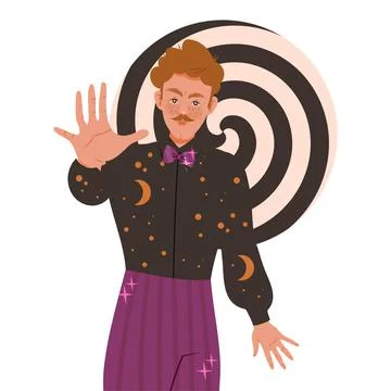 Man Hypnotist Practicing Hypnosis Focusing Attention Vector Illustration Stock Illustration