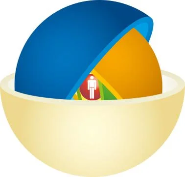 Man icon in the interior of four concentric semispheres. Stock Illustration