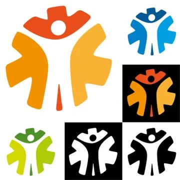 Man icon in negative space of three flat arrows. Stock Illustration