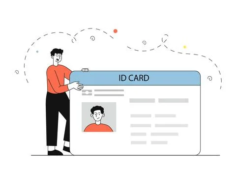 Man with ID card. Young guy with huge documents. Teenager with driver license Stock Illustration