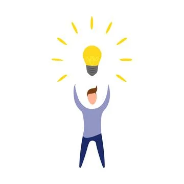 Man with idea bulb in flat style Stock Illustration