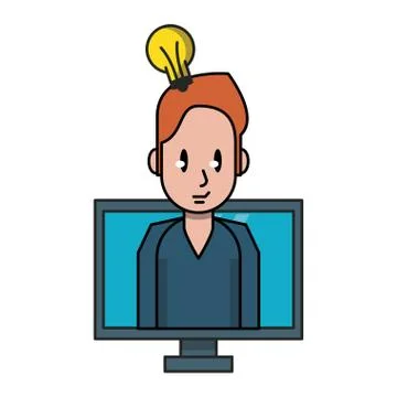 Man with idea on computer Stock Illustration