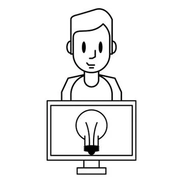 Man with idea on computer Stock-Illustration