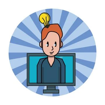 Man with idea on computer 스톡 일러스트