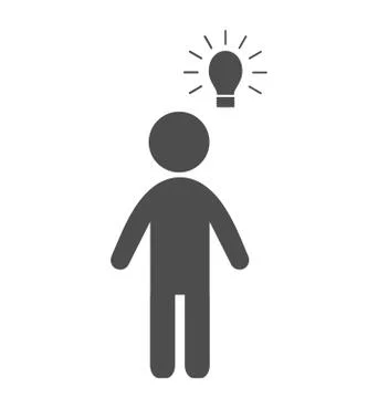 Man with idea lamp flat icon pictogram isolated on white Stock Illustration