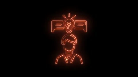 Man with idea lightbulb conversation neon style animation on black background Stock Footage 345993212