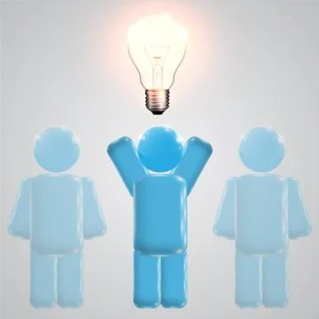 A man with an idea - lightbulb on the head, vector. Stock Illustration