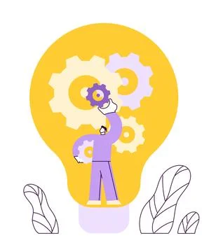 Man with an idea is setting up a work process 스톡 일러스트
