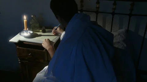 MAN ILL WRITING LETTER Stock Footage 1044285