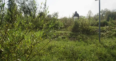 Man Illegally Dumping Trash In Nature Stock Footage 125242686