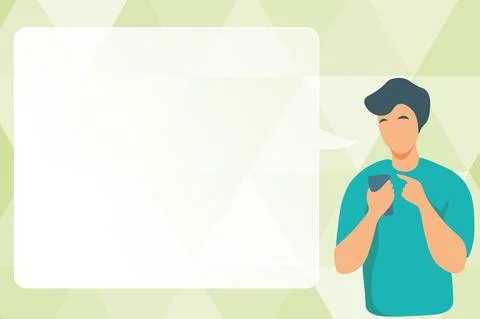 Man Illustration Using Mobile And Displaying Speech Bubble. Gentelman Texting On イラスト素材