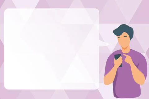 Man Illustration Using Mobile And Displaying Speech Bubble. Gentelman Texting On 스톡 일러스트