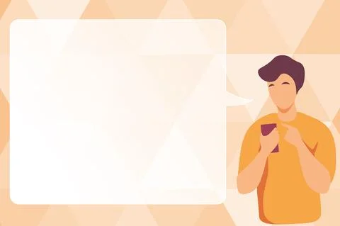 Man Illustration Using Mobile And Displaying Speech Bubble. Gentelman Texting On Stock Illustration
