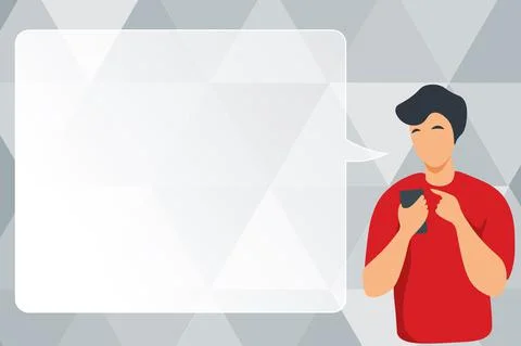 Man Illustration Using Mobile And Displaying Speech Bubble. Gentelman Texting On Illustrazione stock