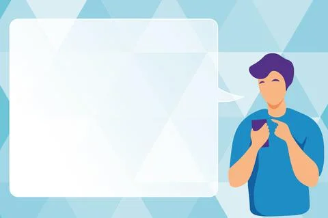 Man Illustration Using Mobile And Displaying Speech Bubble. Gentelman Texting On Illustrazione stock