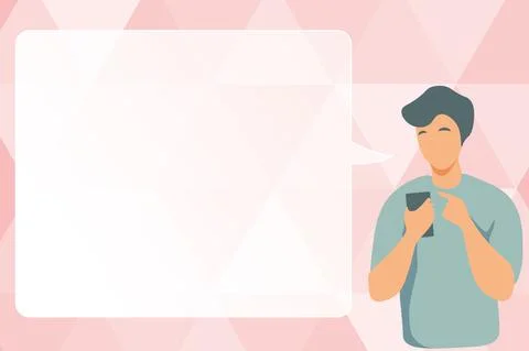 Man Illustration Using Mobile And Displaying Speech Bubble. Gentelman Texting On Stock Illustration