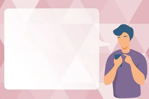 Man Illustration Using Mobile And Displaying Speech Bubble. Gentelman Texting On 스톡 일러스트