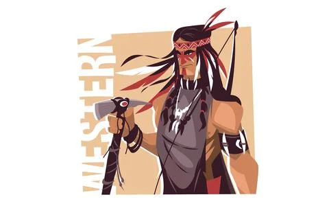 Man indian with axe Stock Illustration