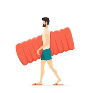 Man with an Inflatable Mattress Stock Illustration