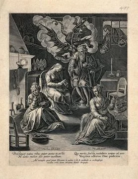 A man influenced by the devil to deprive his three daughters of an adequate.. Stock Illustration