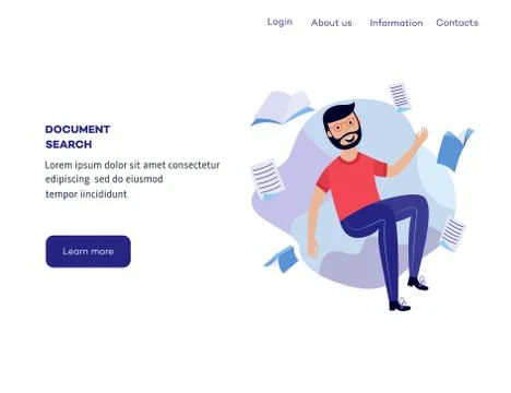 Man in information surroundings - smiling flat cartoon male character flying in Stock Illustration