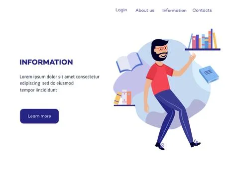 Man in information surroundings - smiling flat cartoon male character flying in Illustrazione stock