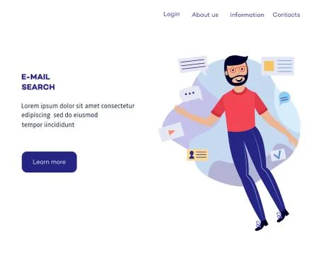 Man in information surroundings - smiling flat cartoon male character flying in Illustrazione stock