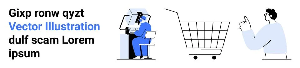 A man informs a customer service representative, who is working at a computer Stock Illustration