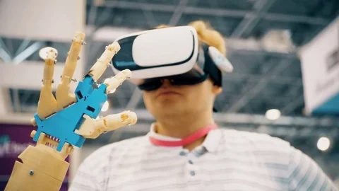 Man with innovative cybernetic system today. Game industry and motion tracking Stock Footage 81539966