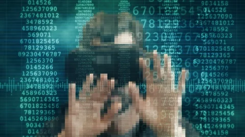 Man Inside Augmented Reality Source Data Code VR Headset Stock Footage 104545598