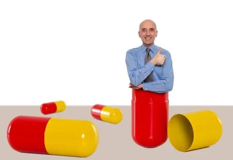 Man inside a capsule feeling great Stock Photos