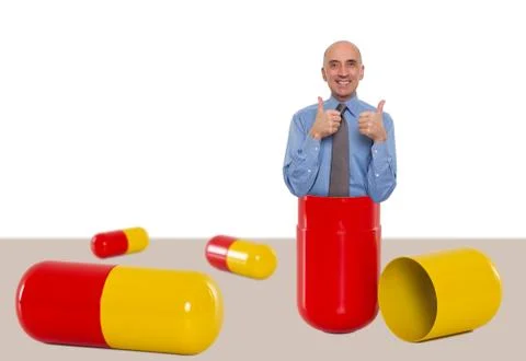 Man inside a capsule feeling great Stock Photos