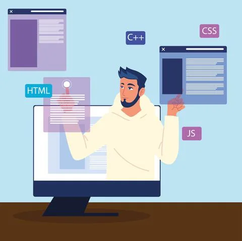 Man inside computer 스톡 일러스트