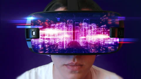 Man Inside Of Digital Metaverse World. Exploring And Gaming. Stock Footage 170079676