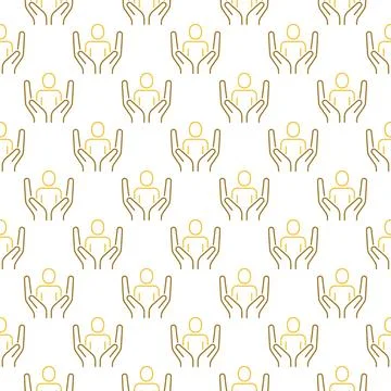 Man inside Hands vector concept thin line creative seamless pattern 스톡 일러스트