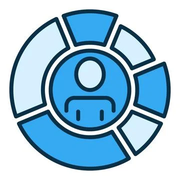 Man inside Pie Chart vector concept blue icon or symbol Stock Illustration