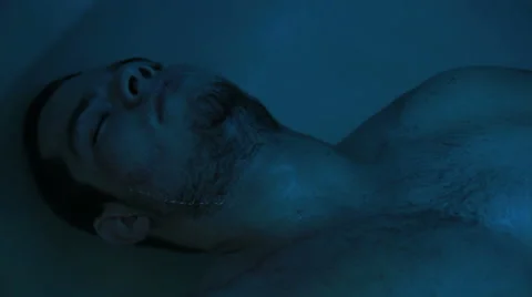 Man inside sensory deprivation tank Stock Footage 45592064