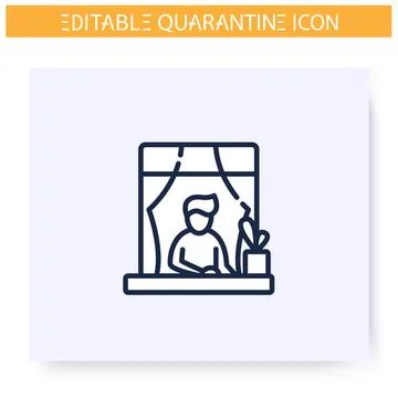 Man inside window line icon. Editable illustration Illustrazione stock