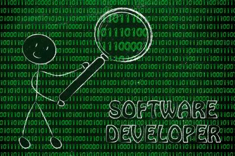 Man inspecting binary code, information technology professions Stock Illustration