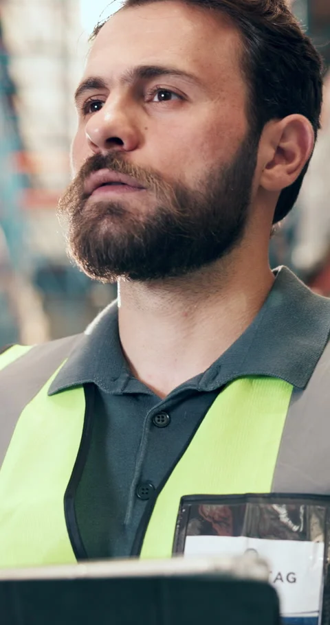 Man, inspection and scroll in warehouse with tablet, supply chain and logistics Stock Footage 327447268