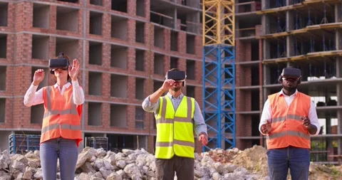 Man inspector analyzing the work of builders using virtual reality glasses Stock Footage 172289126