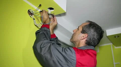 Man Installing Ceiling Led Light Stock Footage 22002799