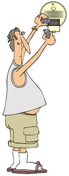 Man installing detector battery Stock Illustration