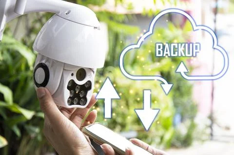 Man installing IP CCTV or high tech surveillance system CCTV system Stock Photos
