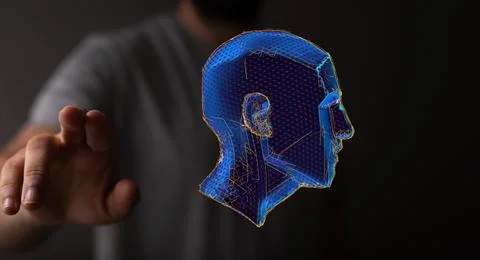 A man is interacting with 3D Artificial intelligence concept. Virtual technol Stock Photos